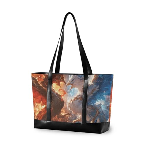 aidingzhi Rote und blaue Eis- und Feuer-Phoenix-Profi-Tragetasche für Damen, mit Reißverschluss, Arbeitstasche für Krankenschwestern mit Tablet von aidingzhi