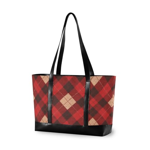 aidingzhi Rote und schwarze Schachbrett-Tasche mit Reißverschluss, Büchertasche für Herren mit Mittagessen von aidingzhi