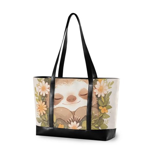 aidingzhi Rustikale Tragetasche mit Faultier-Blumen, stabile Tragetasche mit Fächern mit Reißverschluss, Krankenschwester-Arbeitstasche für Frauen, Arbeit mit Tablet von aidingzhi