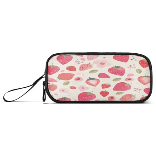 aidingzhi Schlichtes minimalistisches Federmäppchen aus Nylon, Pfirsich-Erdbeeren, hohe Kapazität, Reißverschluss, Federmäppchen, Schreibwaren-Tasche für elementare Teenager von aidingzhi