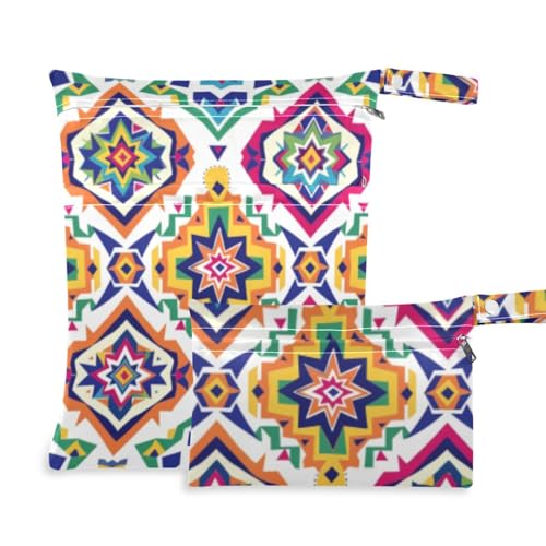 aidingzhi Schmutzkleidertasche mit Reißverschluss, 2 Stück, Reiseutensilien für Babys mit Griffen für Pool, Baby-Windeln (buntes Boho-Muster) von aidingzhi