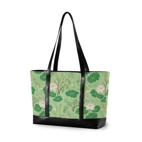 aidingzhi Sea Light Green Flower Flower Leaf Classic-Aktentasche für Damen mit Reißverschluss, Reisetasche für Reisen mit von aidingzhi