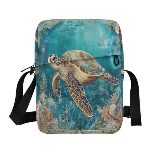 aidingzhi Sea Turtle Korallen Retro Messenger Bag Niedlich Herren Crossbody Bag Schultertasche Handtasche Verstellbarer Riemen für Business Business von aidingzhi