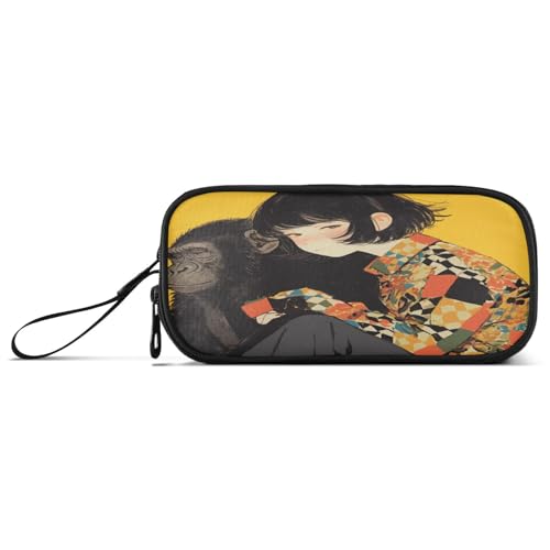 aidingzhi Simple Art Gorilla Nylon-Federmäppchen für Teenager, großes Fassungsvermögen, großes Federmäppchen mit Reißverschluss, Schreibwaren für Büro und Kinder von aidingzhi