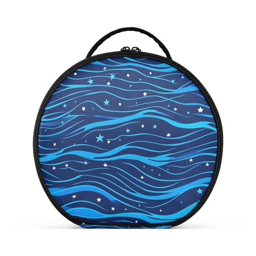 aidingzhi Simple Line Make-up-Tasche mit Sternen, elektrisches blaues Wellenmuster, vertikal, freistehend, Kosmetiktasche für Damen, mit verstellbaren Trennwänden, 27,9 cm von aidingzhi