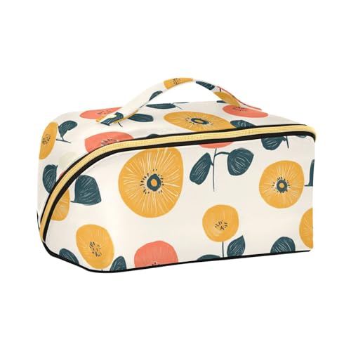 aidingzhi Simple Retro Blooms Circle Kosmetiktasche mit Trennwänden, stilvolle Kosmetiktasche für Damen, mit Fächern und Griff von aidingzhi