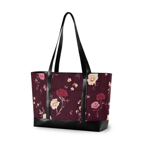 aidingzhi Simple Spring Fresh Floral Burgunderrote stilvolle Tasche für Damen 14 mit Reißverschluss, große Tragetasche für Yoga mit von aidingzhi