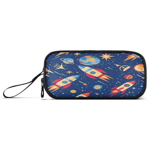 aidingzhi Space Rockets Planets Federmäppchen aus Nylon, großes Fassungsvermögen, Federmäppchen mit Fächern, Schreibwaren für High School Herren von aidingzhi
