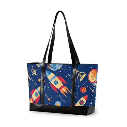 aidingzhi Space Rockets Planets Robuste Tasche für Damen, Größe 45, mit Reißverschluss, für Damen von aidingzhi