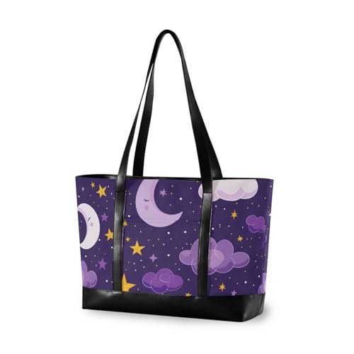 aidingzhi Stars Moon Cloud Design Amethyst Wasserdichte Bürotasche für Damen mit Reißverschluss Arbeitshandtaschen für Flug mit von aidingzhi