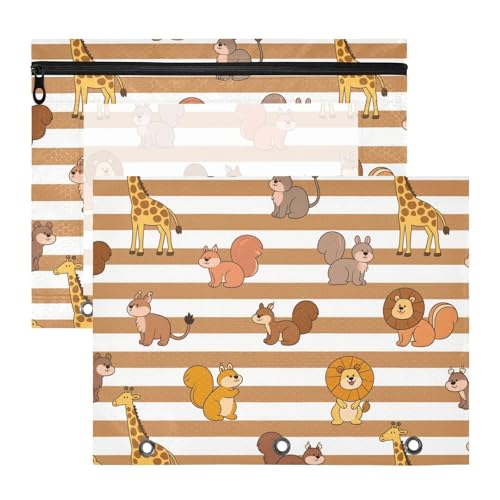 aidingzhi Stiftebox mit 3 Löchern, für A4-Papier, Briefe, 2 Stück, Lehrerklasse, braun-weiß gestreift, Tier-Löwe von aidingzhi