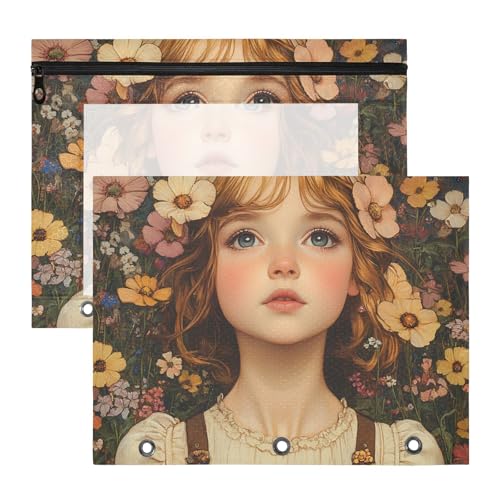 aidingzhi Stiftebox mit 3 verstärkten Ösen, 3 Locher für A4-Papier, Briefe, 2 Stück, Studenten, Klasse, Mucha-Stil, Schönheit von aidingzhi