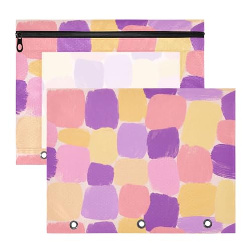 aidingzhi Stiftebox mit transparentem Fenster, 3 Locher für 3 Ringe, 2 Stück, Studenten, Zuhause, bunte Quadrate von aidingzhi