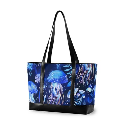 aidingzhi Süße Marine-Muster, Quallen, Blumen, elektrisch, blau, einfache Tasche für Damen für die Arbeit mit Reißverschluss, Damen-Tragetasche für Pendler aidingzhi Süße Marine-Muster, Quallen, Blumen, elektrisch, blau, einfache Tasche für Damen für die Arbeit mit Reißverschluss, Damen-Tragetasche für Pendler von aidingzhi