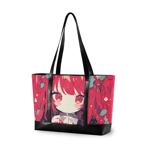 aidingzhi Süße süße Kirschrote Anime-Laptop-Tragetasche für Damen mit Reißverschluss, Lehrer-Tragetasche für Krankenschwestern mit von aidingzhi