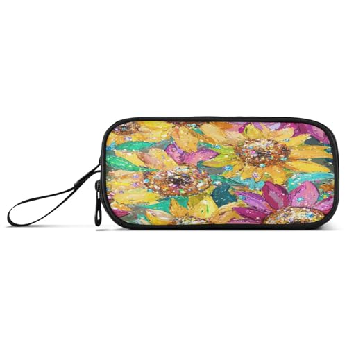 aidingzhi Sunflowers Schmuck-Federmäppchen aus glänzendem glitzerndem Nylon für Mädchen, großes Fassungsvermögen, Federmäppchen, Schreibwaren-Organizer für Erwachsene von aidingzhi
