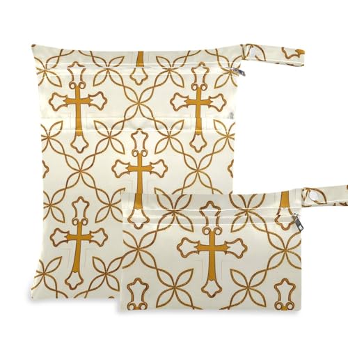 aidingzhi Tasche mit Reißverschluss zum Schwimmen, 2 Stück, Reiseutensilien für Babys mit Griffen für Fitnessstudio, Reisen (Vintage-Kreuzblumen-Gold) von aidingzhi