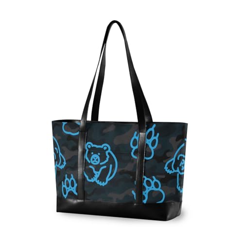 aidingzhi Tasche mit Tierfußabdruck, Bär, großes Fassungsvermögen, für Damen, Größe 45,6 cm, mit Reißverschluss-Taschen für die Arbeit für Yoga von aidingzhi