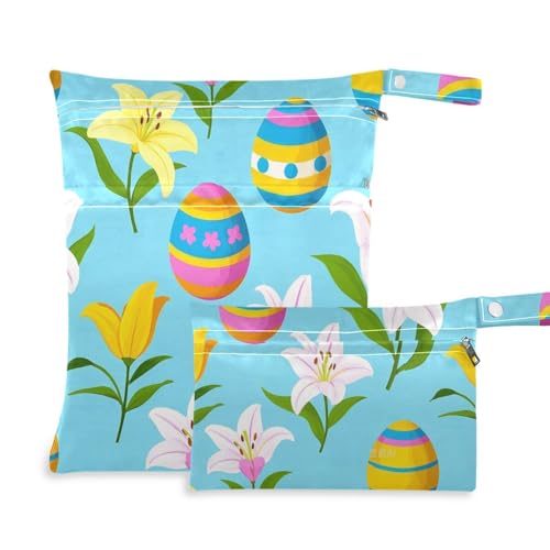 aidingzhi Taschen mit Reißverschluss für Windeln, 2 Stück, Reiseutensilien für Babys, mit Griffen für Strand, Reisen (Ostereier, Lilien, blaue Blume) von aidingzhi