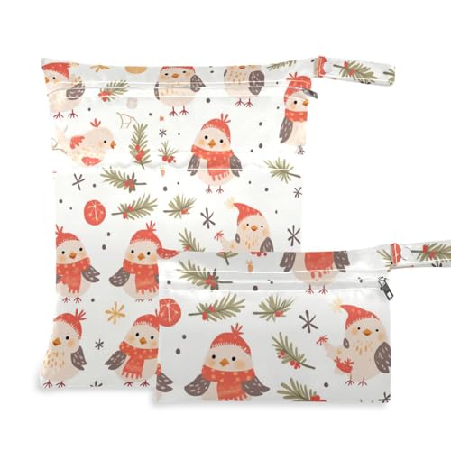 aidingzhi Taschen mit Reißverschluss für den Strand, 2 Stück, Reiseutensilien für Babys mit Griffen für Pool, Baby-Windeln (Cartoon, niedlicher Frohe Weihnachten, beigefarbener Vogel) von aidingzhi