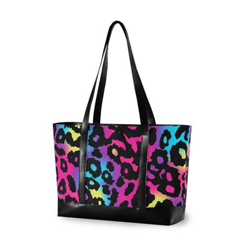 aidingzhi Tragbare Damen-Tragetasche mit Reißverschluss, Leopardenmuster, Neonfarben, für die Universität von aidingzhi