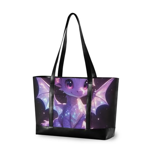 aidingzhi Tragbare Tragetasche für Damen, Motiv: schwarzer Cartoon-Drache, mit Reißverschluss, Tragetasche für die Arbeit für den Flug mit Tablet von aidingzhi