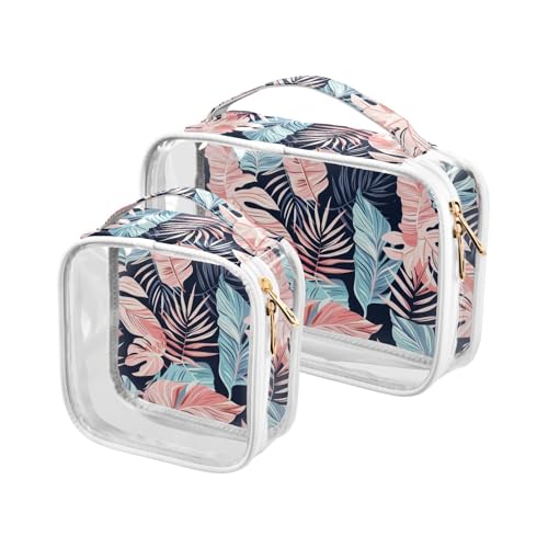 aidingzhi Transparente Make-up-Taschen für Damen, TSA-zugelassen, wasserdicht, Make-up-Tasche, Rasierutensilien, tropische Pflanzen, 2 Stück, Tropische Pflanzen von aidingzhi