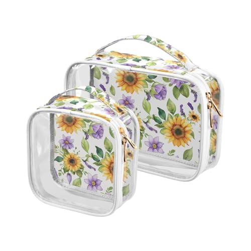 aidingzhi Transparente Make-up-Taschen für Damen, TSA-zugelassen, wiederverwendbare Make-up-Tasche, kleine Rasierutensilien, Sonnenblume, 2 Stück, Sonnenblume von aidingzhi