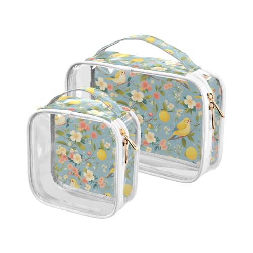 aidingzhi Transparente Reise-Kulturbeutel, TSA-zugelassen, tragbare Taschen für Damen, Flughafen, Fluggesellschaften, ästhetischer Vogel, Pastell-Stil, 2 Stück, Ästhetischer Vogel-Pastell-Stil von aidingzhi