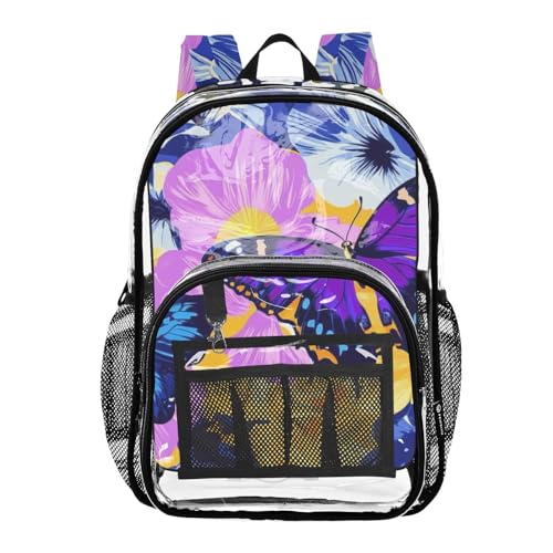 aidingzhi Transparenter Schulrucksack für Teenager-Mädchen, transparent, bunte Schmetterlinge und Blumen, Bunte Schmetterlinge und Blumen von aidingzhi