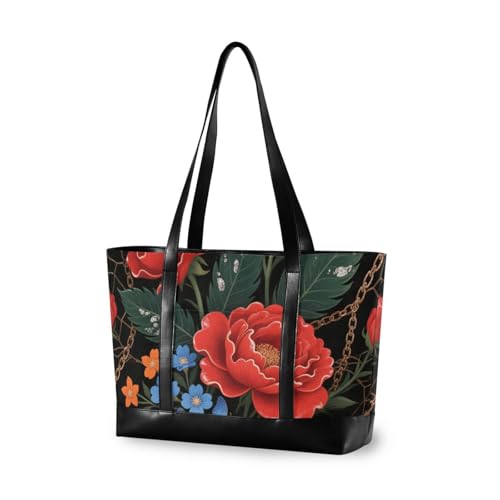 aidingzhi Trendige Retro-Tasche mit Pfingstrosenblumen, für Damen, mit Reißverschluss, Tragetasche für Damen, Arbeit, Uni, mit Tablet von aidingzhi