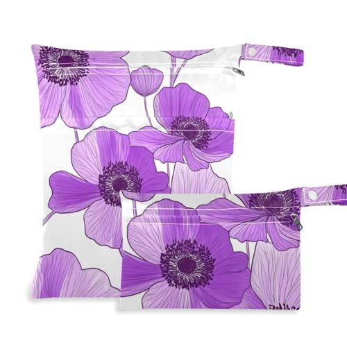 aidingzhi Trockentaschen mit Reißverschluss, wasserdicht, 2 Stück, wichtige Gegenstände mit Griffen für Kindertagesstätte, Kindertagesstätte (lila Blumen weiß) von aidingzhi