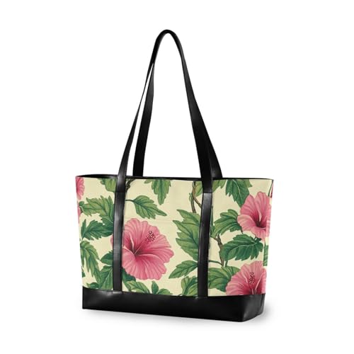 aidingzhi Tropical Flowers Red Essentials Damen-Aktentasche mit Reißverschluss, Arbeitstasche mit Laptop, für Reisen mit Mittagessen von aidingzhi