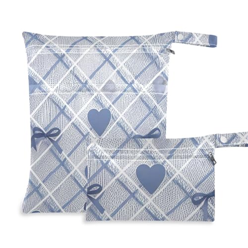 aidingzhi Turnbeutel mit Reißverschluss, 2 Stück, Reiseutensilien für Baby mit Griffen für Strand, Reisen (niedliche blaue Schleife mit Herz) von aidingzhi