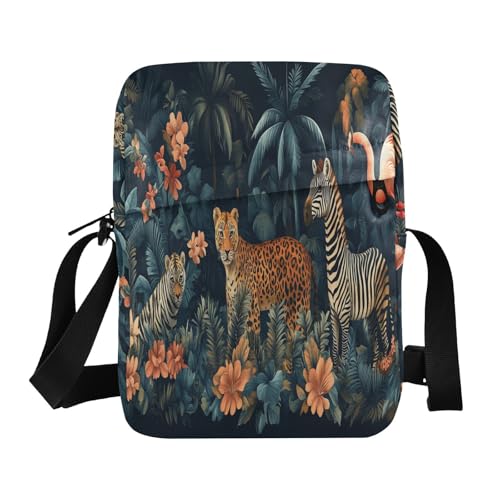aidingzhi Umhängetasche für Damen, Motiv: tropischer Dschungel, wilde Tiere, Umhängetasche, Umhängetasche, lässig, Geldbörse, verstellbarer Riemen, für Reisen, Outdoor-Sport von aidingzhi