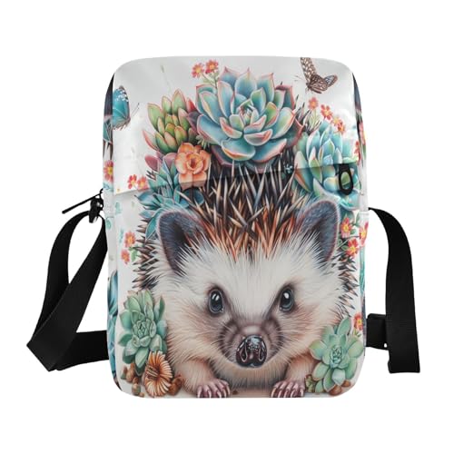 aidingzhi Umhängetasche mit Igel mit Blumen, für Damen, Umhängetasche, Umhängetasche, lässig, Geldbörse, verstellbarer Riemen, für Outdoor-Sport, Einkaufen von aidingzhi