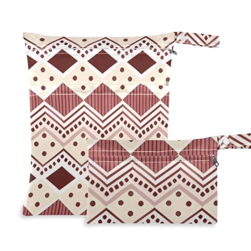 aidingzhi Unordentliche Baby-Nasstasche, 2 Stück, Nassbeutel für Badeanzug mit Griffen für Strand, Pool (Boho, Retro, Rotbraun gestreift) von aidingzhi