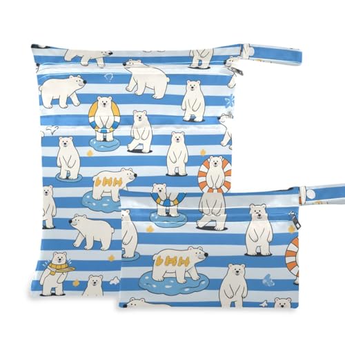 aidingzhi Unordentliche Stofftasche, 2 Stück, Reiseutensilien zum Fliegen, mit Griffen für Fitnessstudio, Babywindeln (blau-weiß gestreifter Bär) von aidingzhi