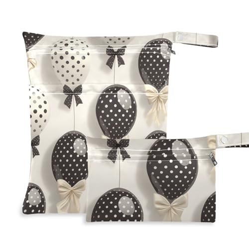 aidingzhi Unordentliche Taschen für nasse Flüssigkeiten, 2 Stück, Reiseutensilien für Babys, mit Griffen für Kita, Fitnessstudio (schwarz-weiß gepunkteter Geburtstagsballon) von aidingzhi