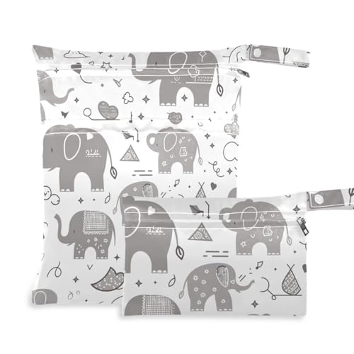 aidingzhi Unordentliche nasse Kleidertasche, 2 Stück, Reiseutensilien zum Fliegen, mit Griffen für Pool, Fitnessstudio (Cartoon-Elefant, Stern, Grau) von aidingzhi