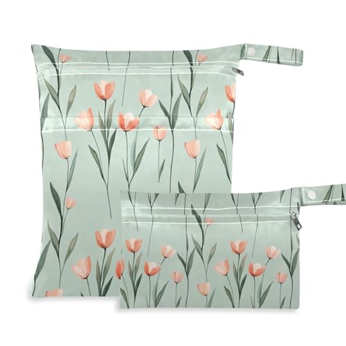 aidingzhi Unordentliche nasse Wickeltasche, 2 Stück, Reiseutensilien zum Fliegen, mit Griffen für Reisen, Yoga (Sweet Flower Sage Green) von aidingzhi