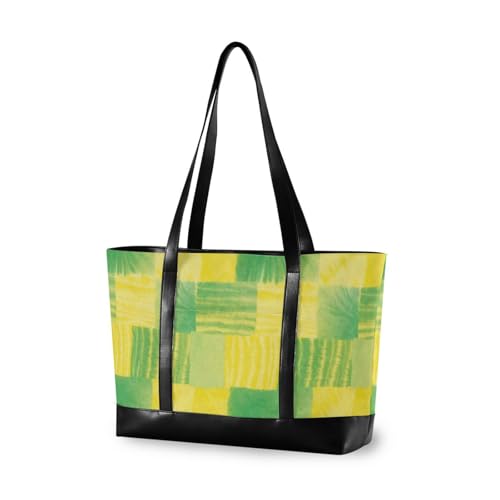 aidingzhi Unregelmäßige Batikfärbung in gelblich-grüner professioneller Laptop-Tragetasche für Damen mit Reißverschluss, große Tragetasche für Reisen mit Mittagessen von aidingzhi