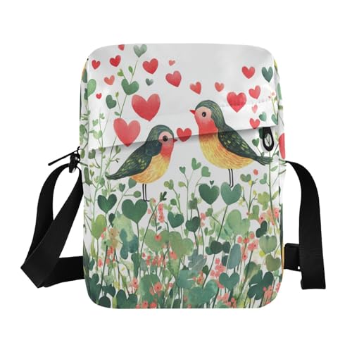 aidingzhi Valentine Clover Flowers Love Bird Umhängetasche für Herren, kleine Umhängetasche, verstellbarer Riemen, für lässige Outdoor-Sportarten von aidingzhi