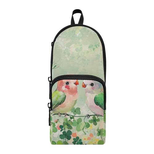 aidingzhi Valentine Kleeblatt Blumen Liebe Vogel Nylon 3 Fächer Federmäppchen für Studenten Große Kapazität Federmäppchen für Mädchen Schreibwaren Organizer für Büro von aidingzhi