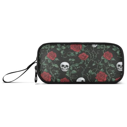 aidingzhi Valentinstag Romantische rote Rose Totenkopf Nylon Große Bleistifttasche Hohe Kapazität Federmäppchen Schule Schreibwaren für adrette Schule Männer von aidingzhi