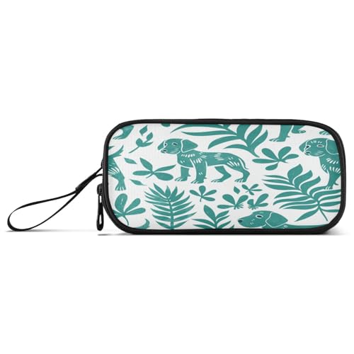 aidingzhi Vector Illustration Federmäppchen mit handgezeichnetem Hund, Cyan, Nylon, großes Fassungsvermögen, Federmäppchen für Kinder, Schreibwaren für elementare Teenager, Mädchen von aidingzhi