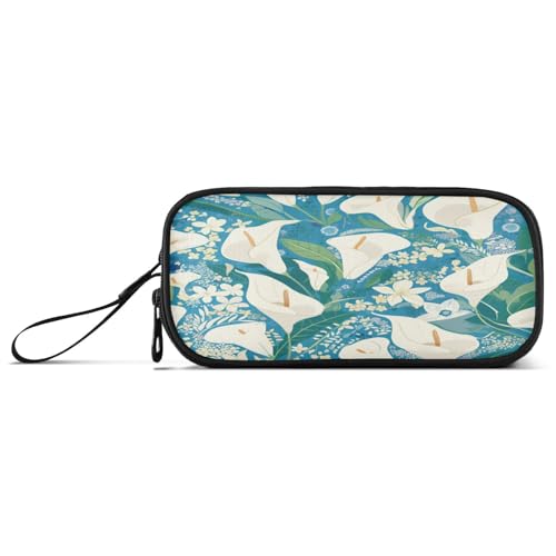aidingzhi Vintage Calla Lily Flowers White Blue Green Nylon Pencil Bag For Teens Large Capacity Pencil Case Stationery for Elementary Man von aidingzhi