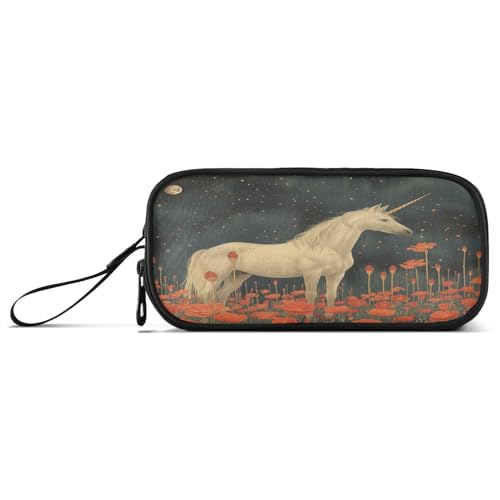 aidingzhi Vintage Einhörner rote Blumen Nylon Federmäppchen für Jungen Hohe Kapazität Großes Federmäppchen Schreibwaren für Mittelschule Männer von aidingzhi