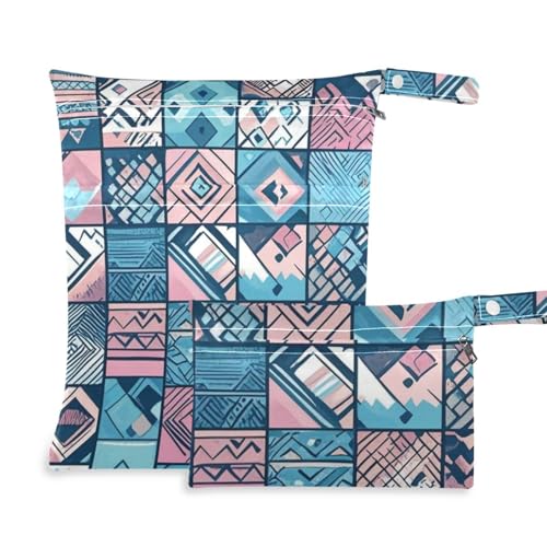 aidingzhi Waschbare, wasserdichte Tasche, 2 Stück, Wickeltasche mit Griffen, für Fitnessstudio, Fitnessstudio (Boho-Blau, Rosa, normale Textur) von aidingzhi