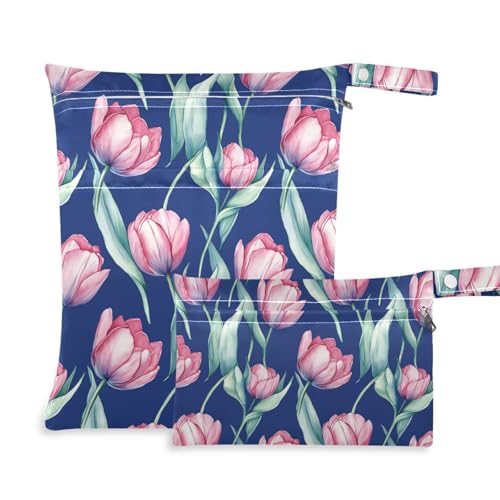 aidingzhi Waschbare Anzugtasche, wasserdicht, 2 Stück, Wickeltasche, unverzichtbare Gegenstände mit Griffen für Strand, Yoga (Beauty Flowers Royal Blue) von aidingzhi